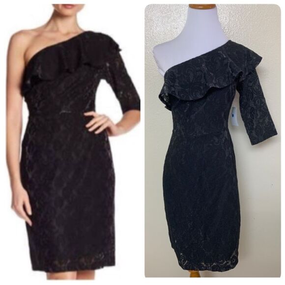Superfoxx Ruffle One Shoulder Sheath Dress Black - Picture 1 of 9